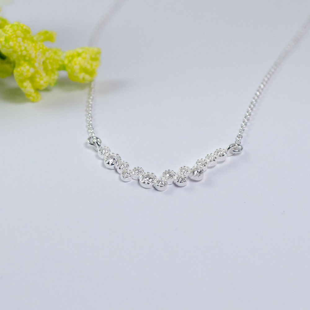 Dây chuyền bạc NgọcHY, Kiểu Dáng Thanh Zig Zag Đính Đá CZ