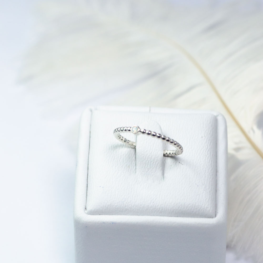 Nhẫn bạc nữ NgọcHY, Nhẫn BI BẠC ĐÍNH ĐÁ OPAL TRẮNG 1,2mm Ni43
